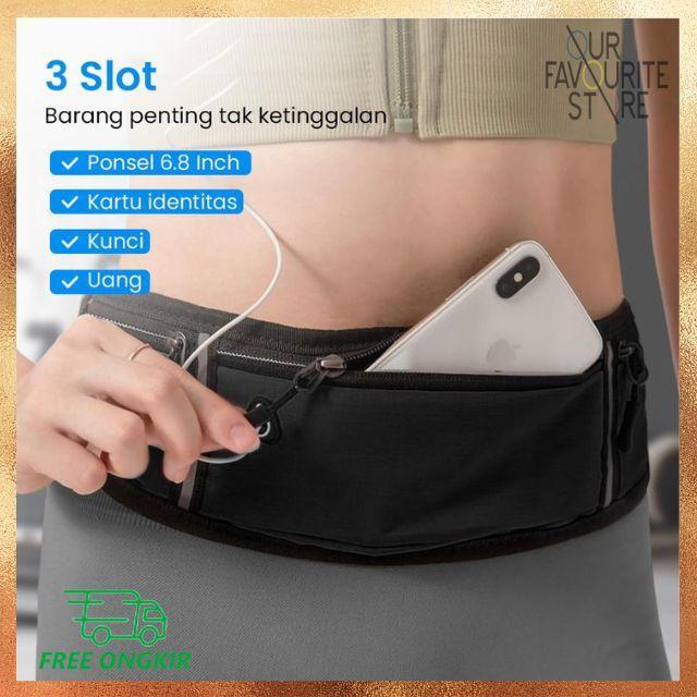 Tas Pinggang Olahraga Big Elastis Karet Waistbag Lari Running Belt OXF