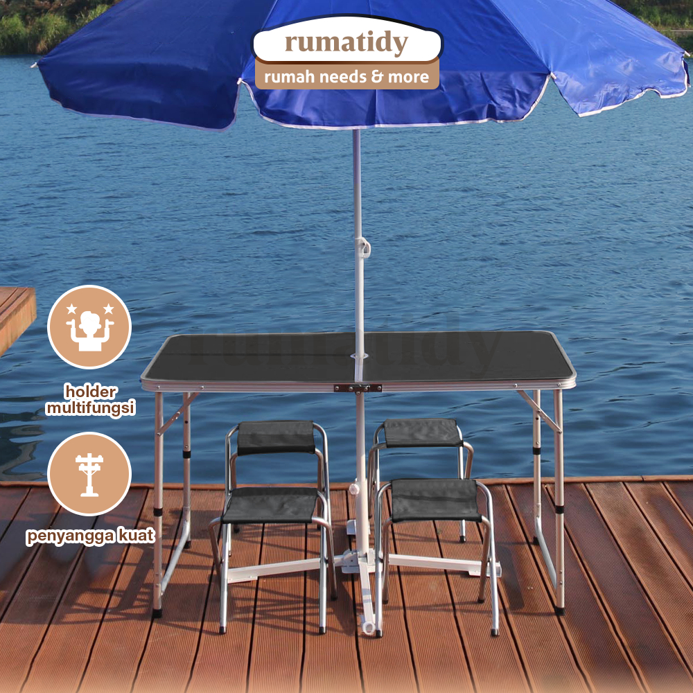 RUMATIDY - Meja Lipat Payung Jualan Jumbo Outdoor Bahan Kayu HPL Rangka Besi Kokoh Serbaguna