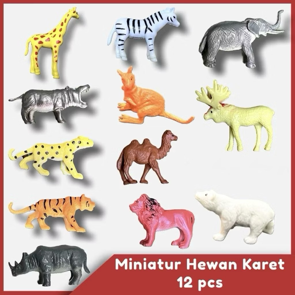 Mainan Miniatur Hewan Karet kecil sedang Dinosaurus Sapi Macan Zebra DLL | Mainan Hewan Bahan Karet 