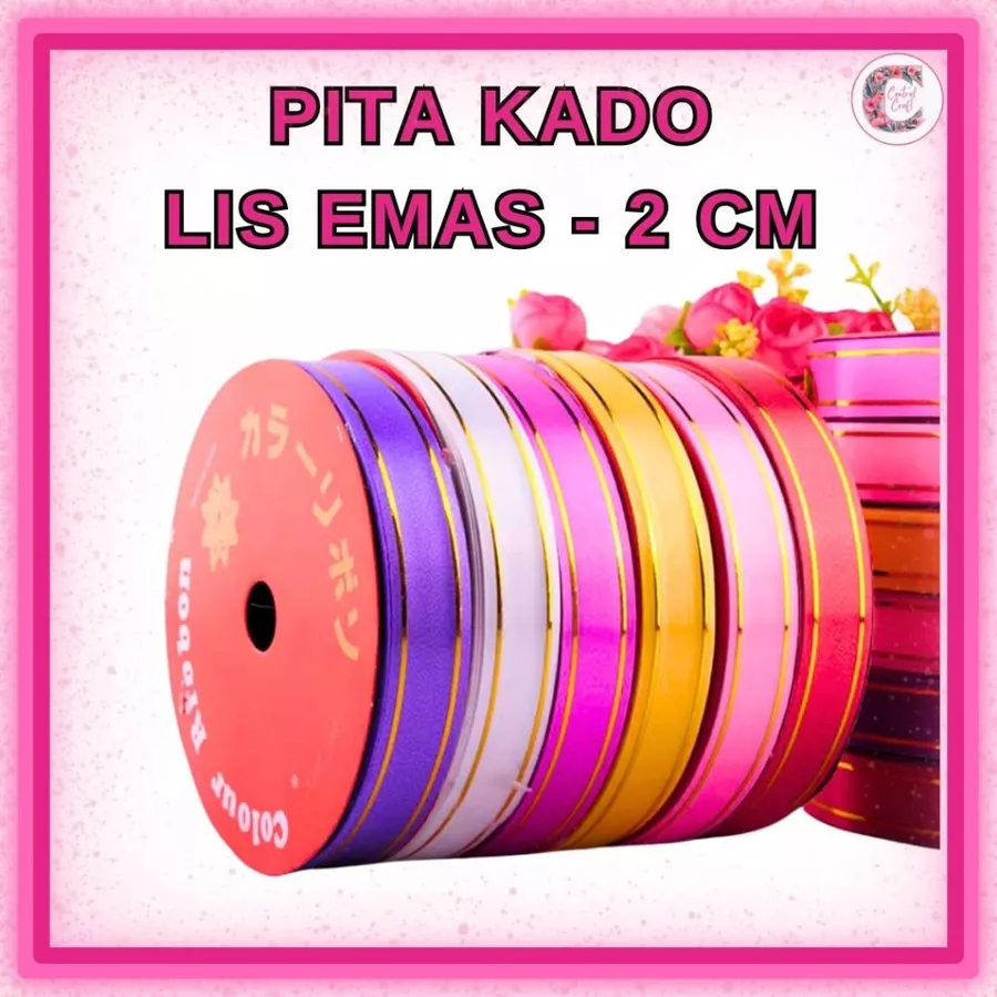 Pita Kado Plastik List Mas 3/4 Inch (2 Cm) / Pita Jepang List Emas
