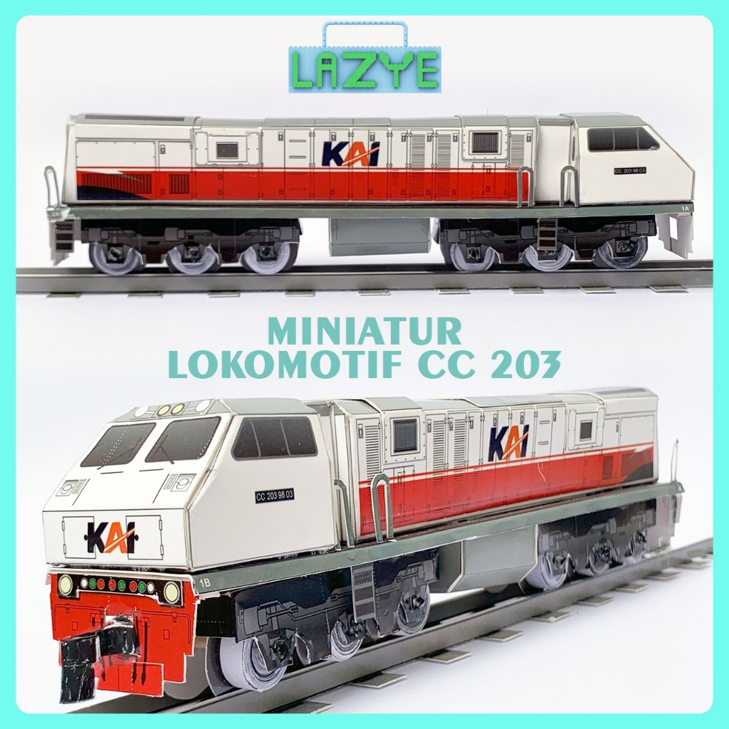 LAZYE Miniatur Papercraft Lokomotif Kereta Api Indonesia KAI CC203 – Koleksi Premium High Detail, Re