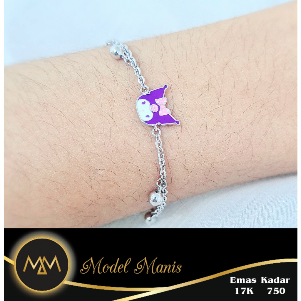 Model Manis Gold - Gelang Anak Kuromi Putih - Emas 17k 750