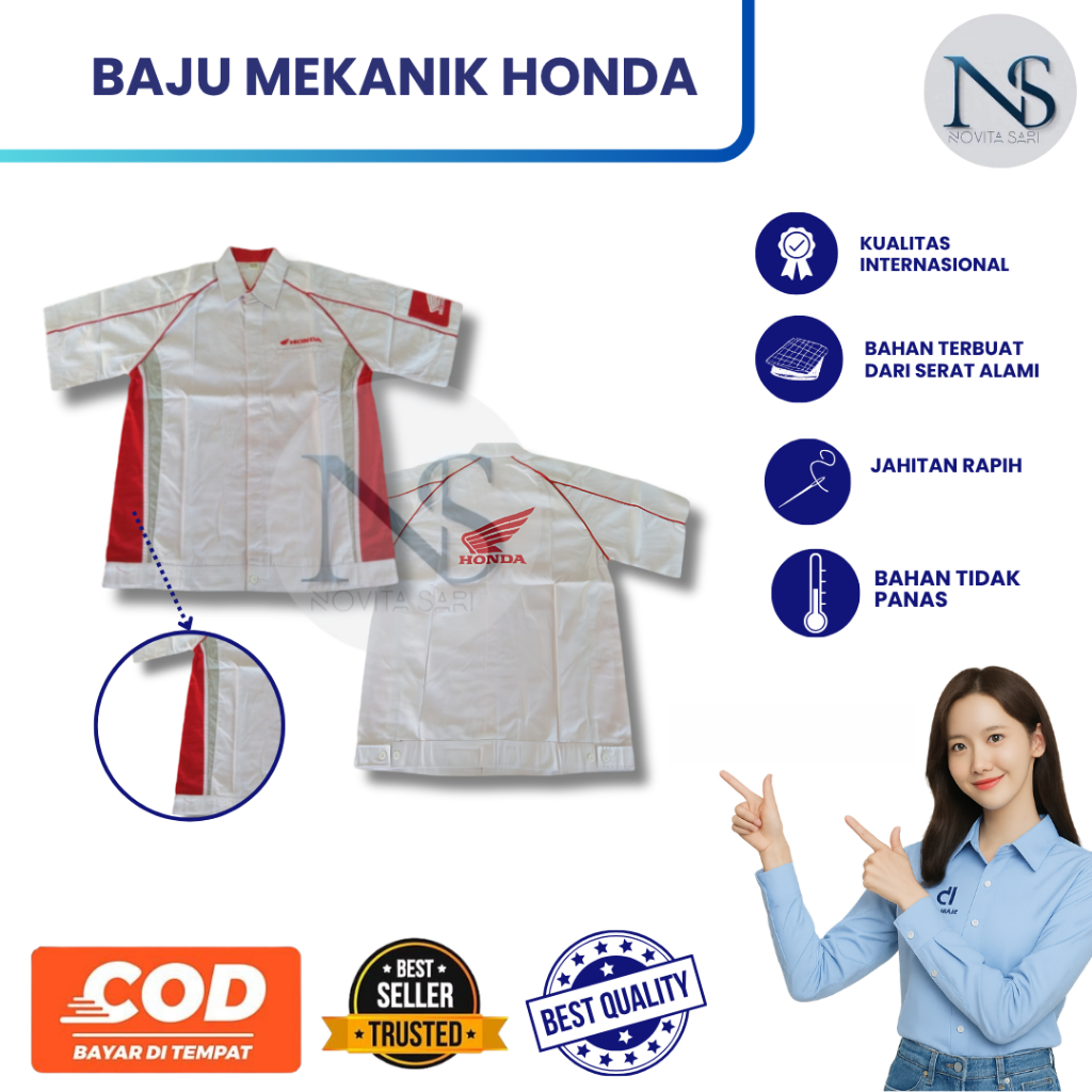 Baju Seragam Standar Mekanik Honda | Seragam Bengkel Honda | Baju Mekanik Putih | Baju Pria Mekanik