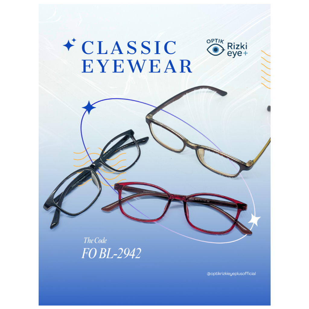 FO BL-2942 Kacamata Lentur Persegi Semi Oval Anti Radiasi untuk Wanita & Pria  Warna Cokelat Hitam M