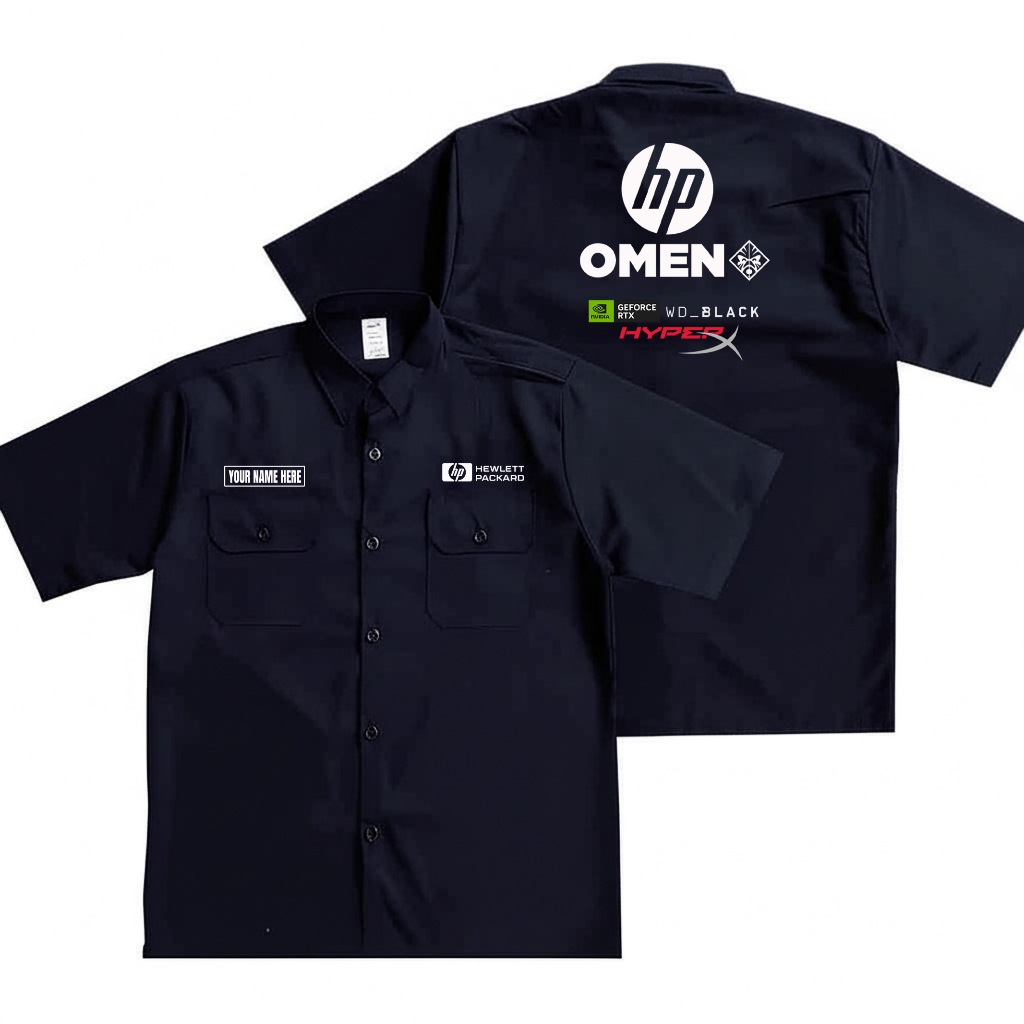 Workshirt GAMING HP OMEN – Baju Kemeja Esports Team Edition & Crew Teknisi Komputer Merchandise  Uni