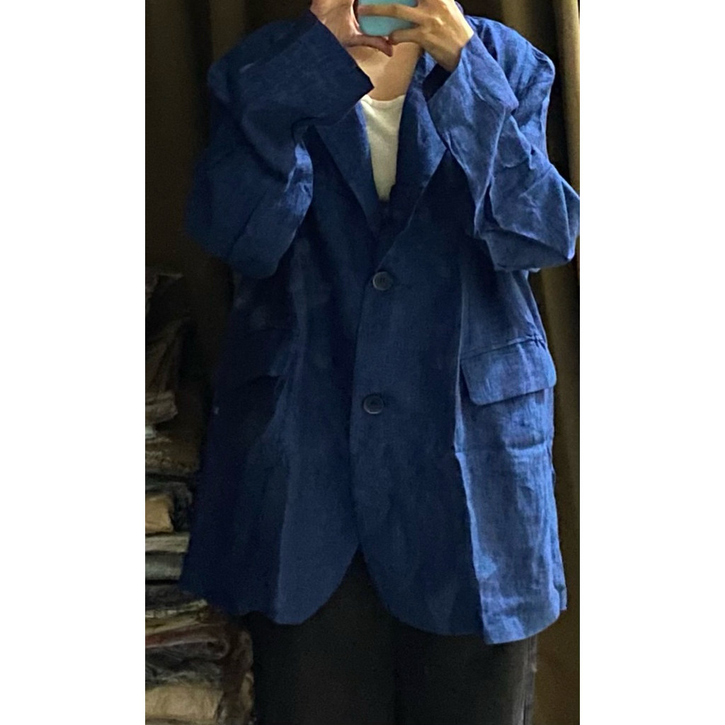 [PRELOVED] BLAZER DAILY JAS JAZ BIRU BLUE DONGKER JUMBO BESAR WOMAN WOMEN CEWE COWO LAKI WANITA GOOD