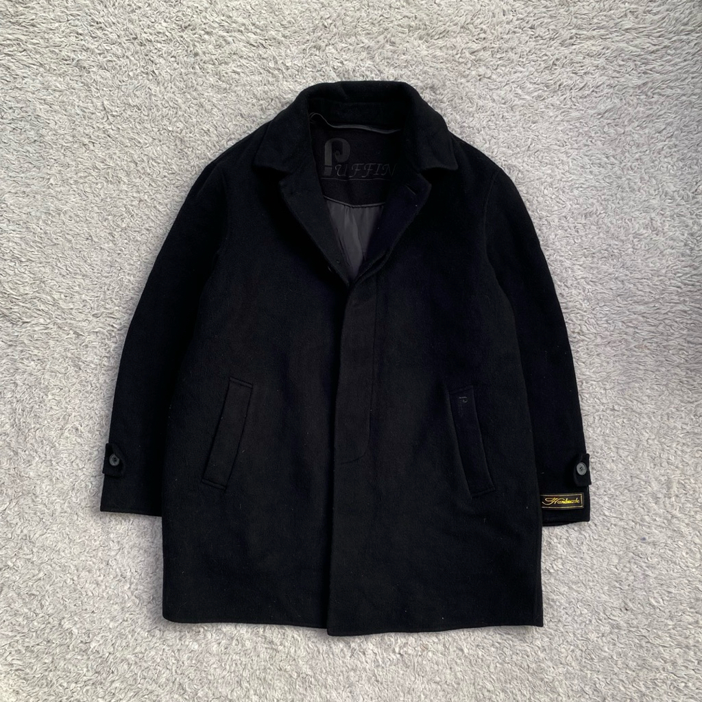VINTAGE JACKET PUFFIN MIDNIGHT WOOL OVERCOAT – MAFIOSO TIMELESS MINIMALIST STYLE - Mafia jacket - pe