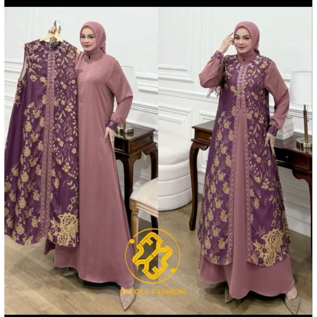 gamis fayola, gamis 2in1 lepas pasang, gamis fayola 2in1
