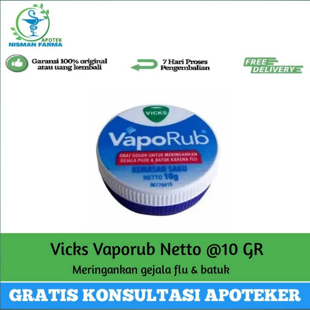 VICKS VAPORUB 10 GRAM/ OBAT OLES MERINGAKAN GEJALA FLU & BATUK