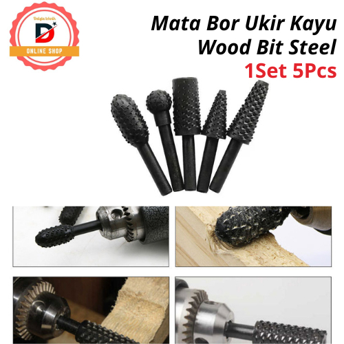 5Pcs Mata Bor Ukir Kayu Set Wood Bits Steel Gerinda Kikir Ukir Kayu Rasp Tuner Die Grinder