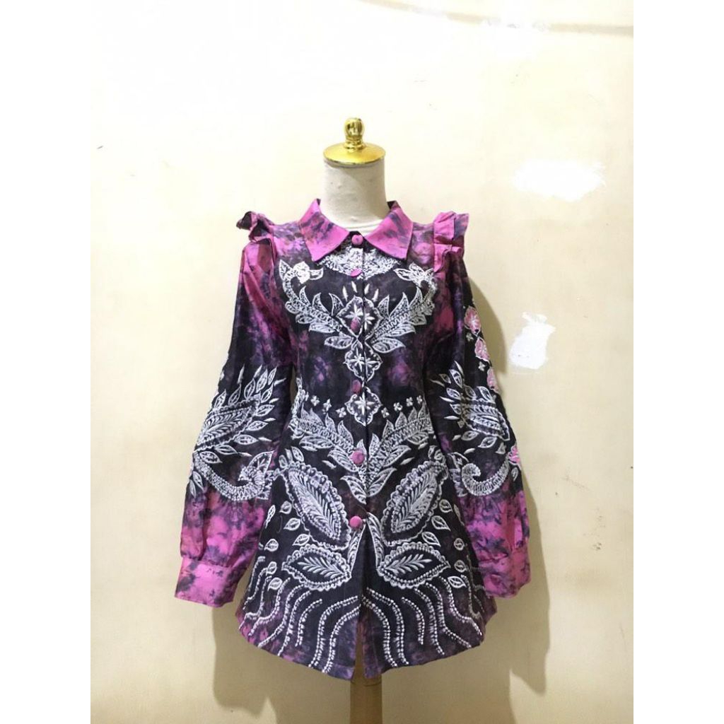 blouse sasirangan bordir rempel bahu/ atasan sasirangan bordir