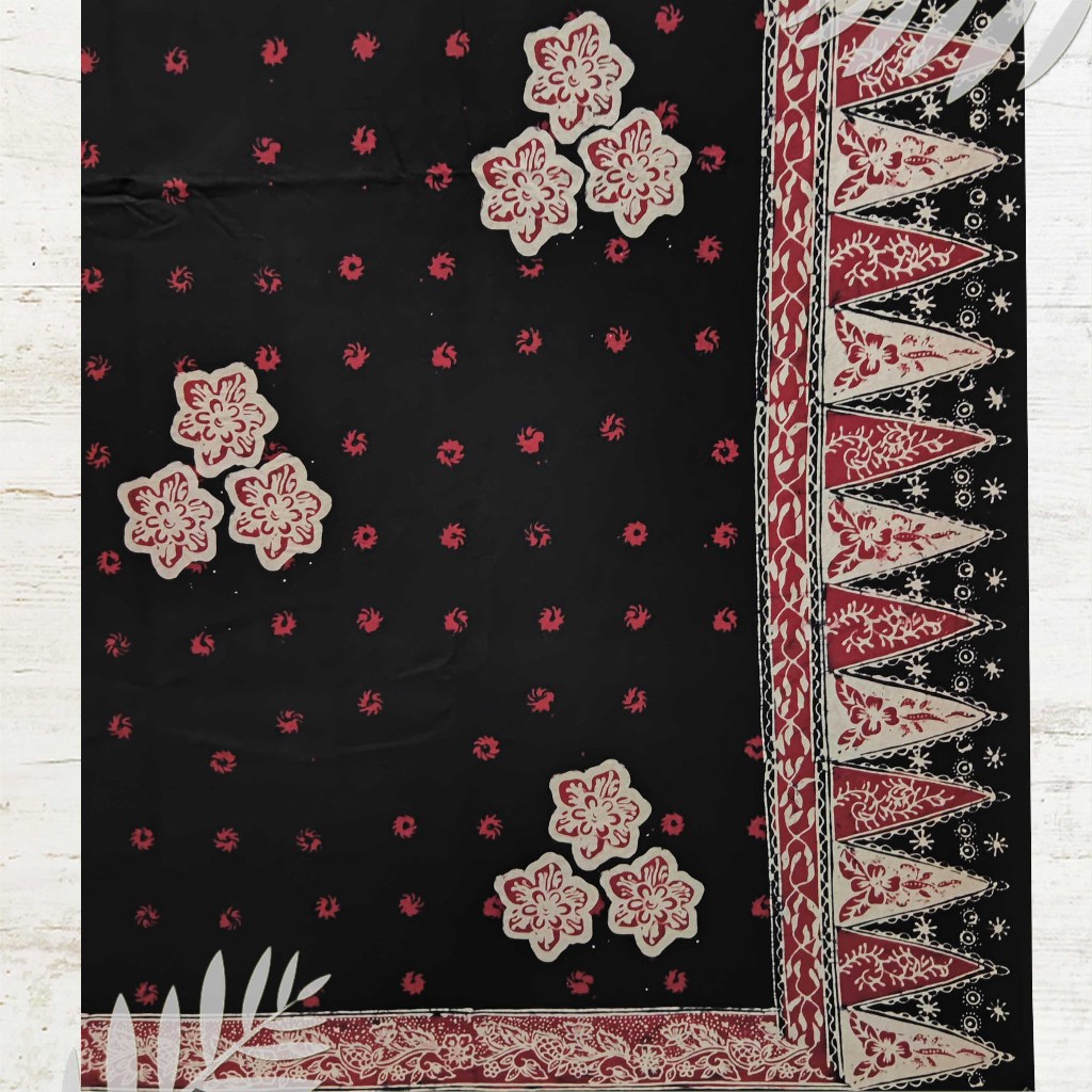 Batik jambi motif Matahari tabur bunga merah | dasar bahan baju (Panjang.2m Lebar.105cm)