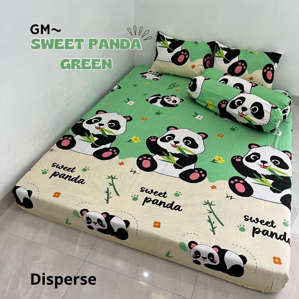 Sprei Motif Lucu Panda Green 120 160 180 200 Bahan Nyaman Berkualitas Set Sarung Bantal Sarung Gulin