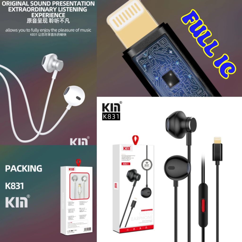 ELCOM KM KYIN K831 HEADSET EARPHONE ORIGINAL IPHONE LIGHTNING FULL IC CHIP STEREO PREMIUM QUALITY