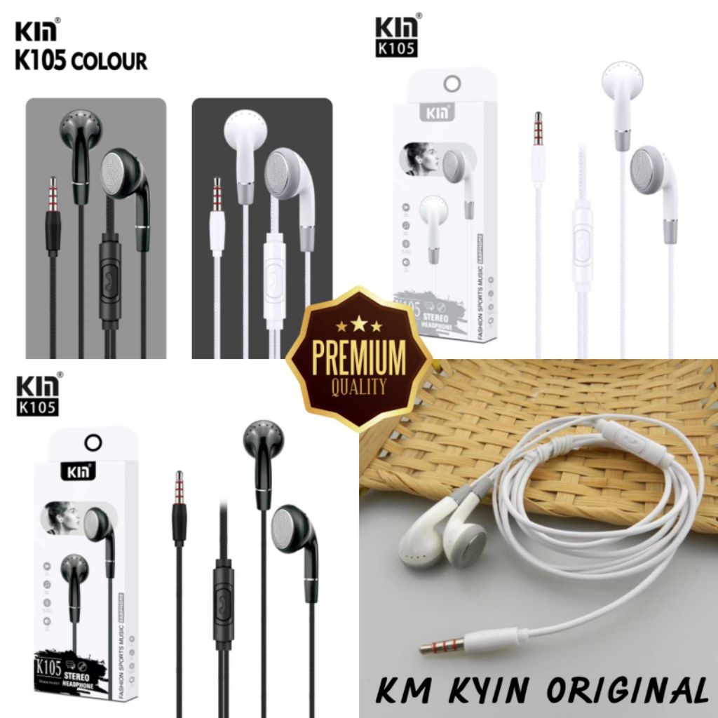 ELCOM KM KYIN K105 HEADSET EARPHONE ORIGINAL 3.5MM STEREO PREMIUM QUALITY FASHION SPORTS MUSIC