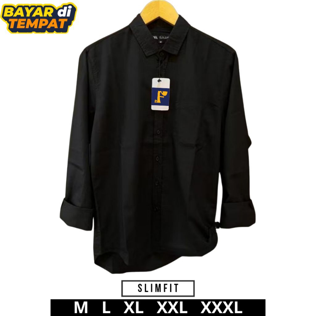 Kemeja pria polos lengan panjang slimfit | kemeja polos bahan katun premium | kemeja polos jumbo | H