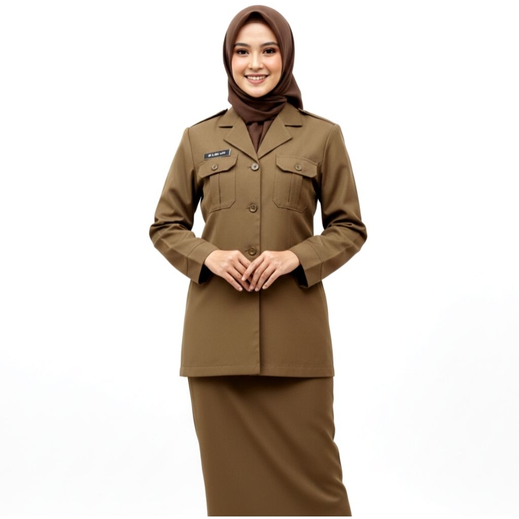 Seragam PNS Wanita Kantong Dada Baju Pemda Tua Muda Bahan Katun Premium Ukuran SS - 6L