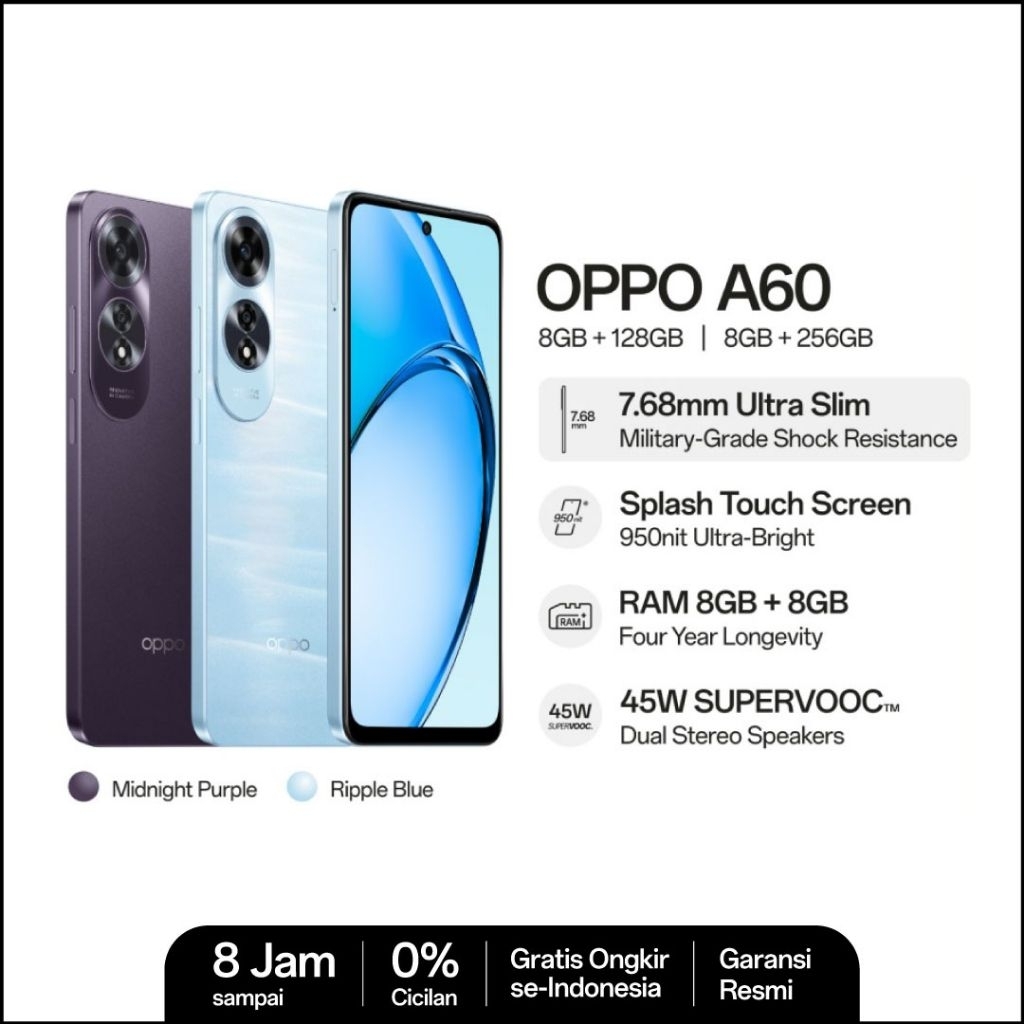 HP OPPO A60 8/256 GB - OPPO A60 RAM 8GB ROM 256GB GARANSI RESMI