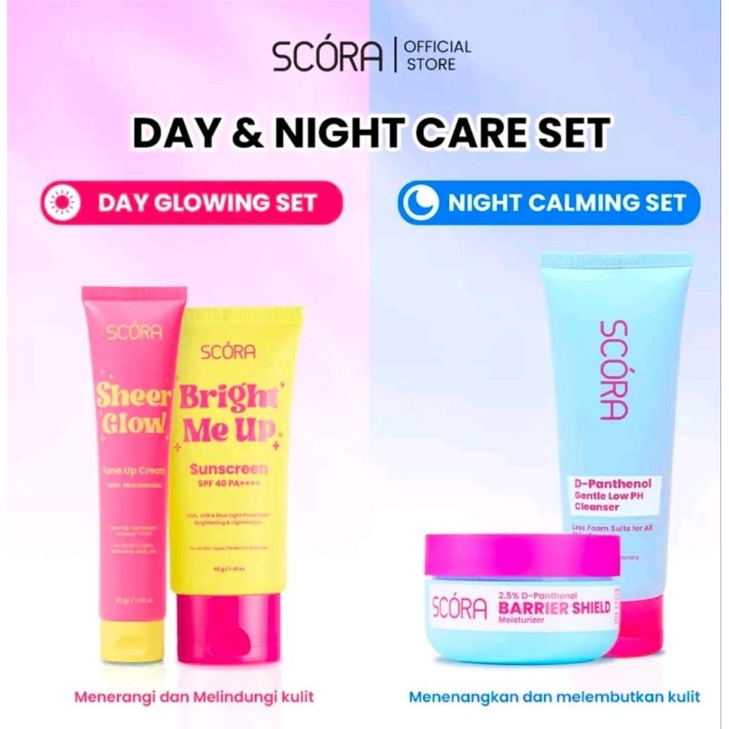 Day & Night Care Set: SCORA Bright Me Up Sunscreen 40 Gr + SCORA Sheer Glow Tone Up Cream 30 mL + 2,