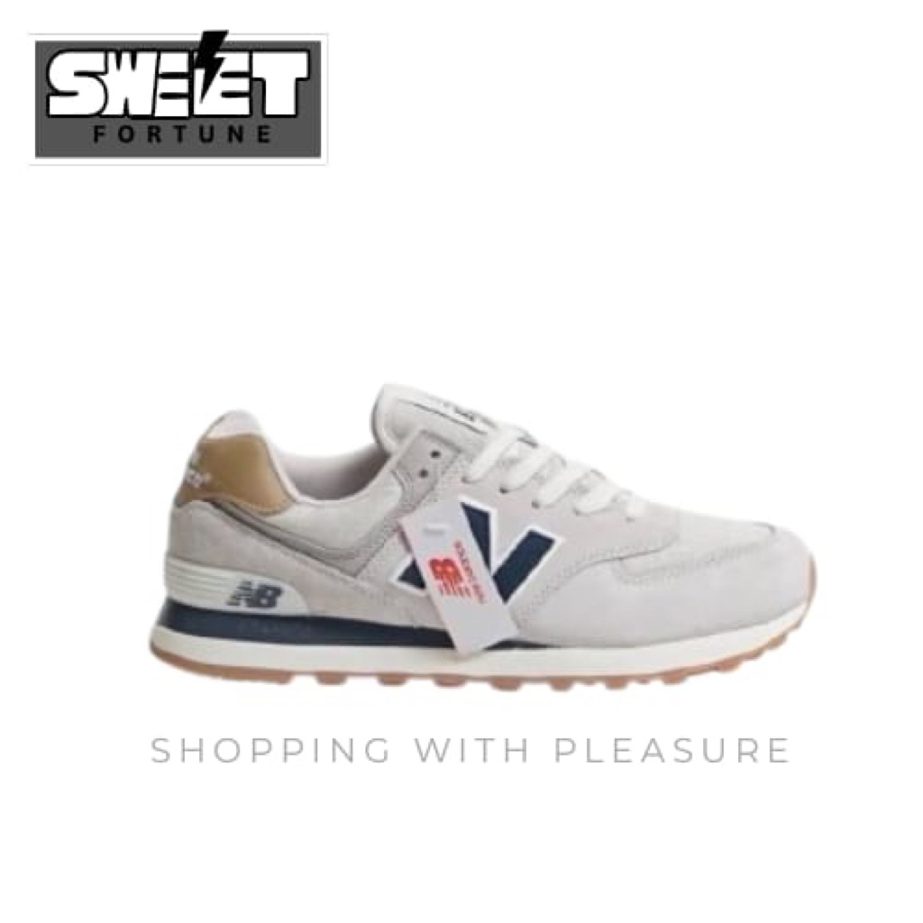 (SWEETFORTUNE) Sepatu Sneakers New Balance 574 Beige Navy