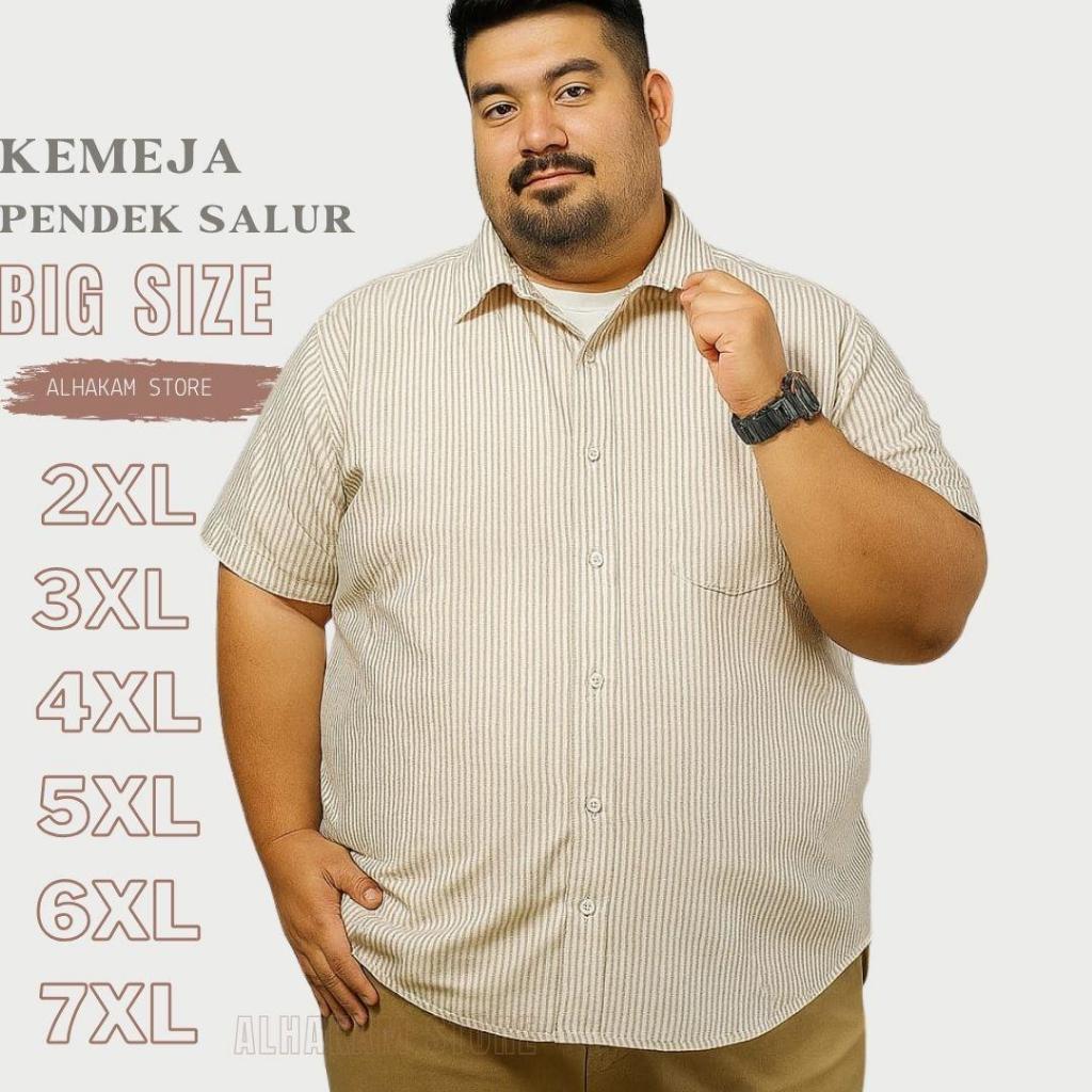 Kemeja Salur Lengan Pendek Pria Big Size Jumbo 2XL-7XL Premium