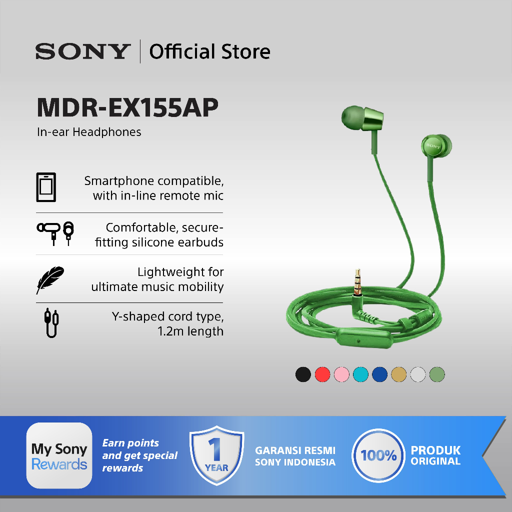 Sony MDR-EX155AP Earphone In-Ear 9mm Driver - Hitam