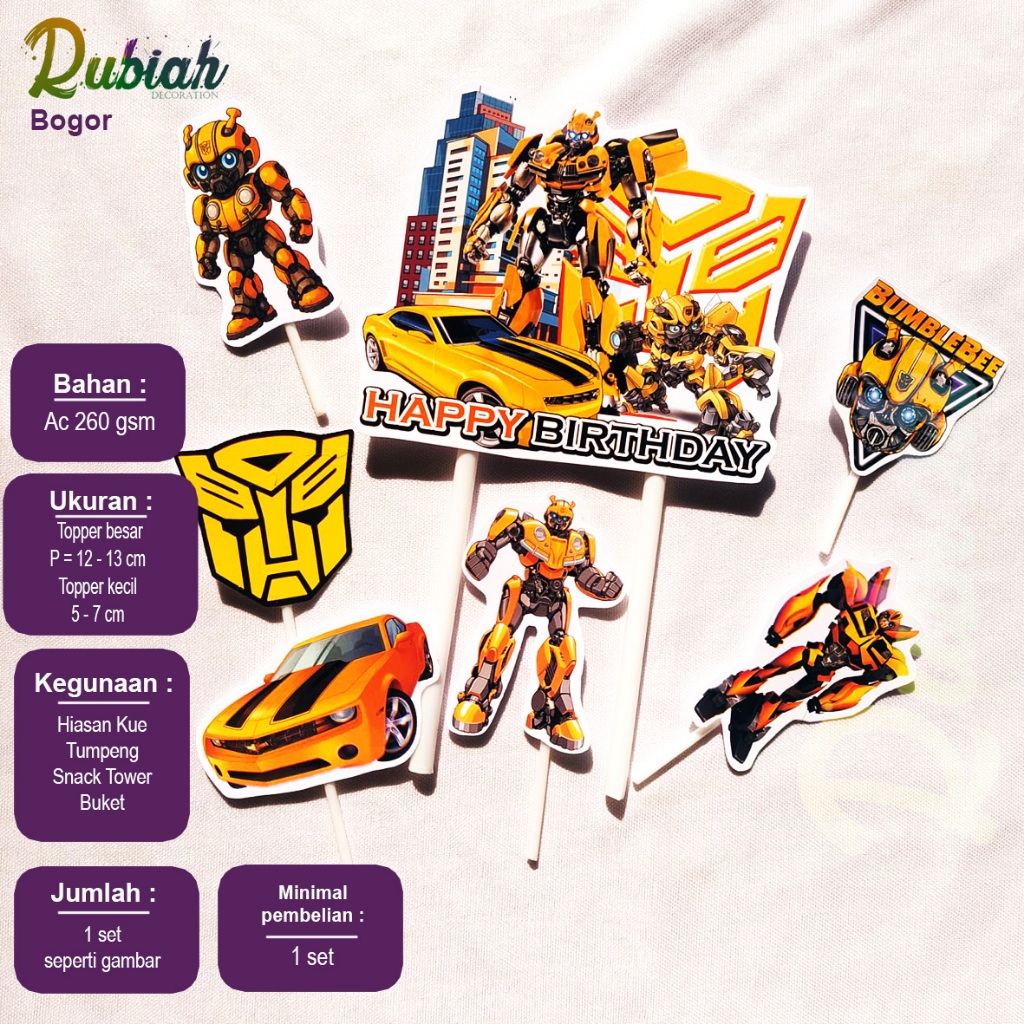 Topper cake Karakter Bumblee Bee Transformer Hiasan Kue Ulang Tahun / Snack Tower / Tumpeng / Buket