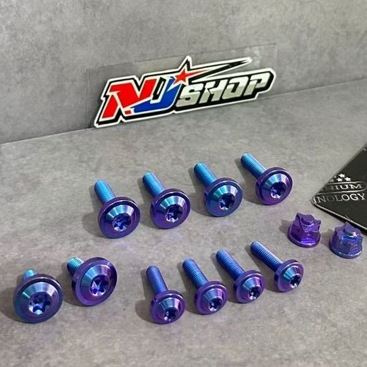 Set isi 12 baut bawah jok titanium original untuk motor Mio Sporty / Smile baut tangki behel bagasi 