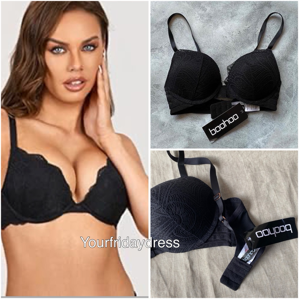 Boohoo Black Stretch Lace Non-Padded Underwired Bra Jumbo Big Cup (Cup Dd, DDD,E,F) with pads Straps