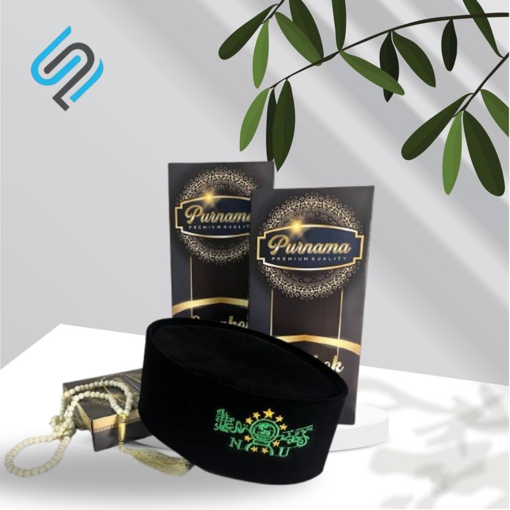Peci Songkok Hitam Logo NU Peci Motif Bordir NU Berkualitas