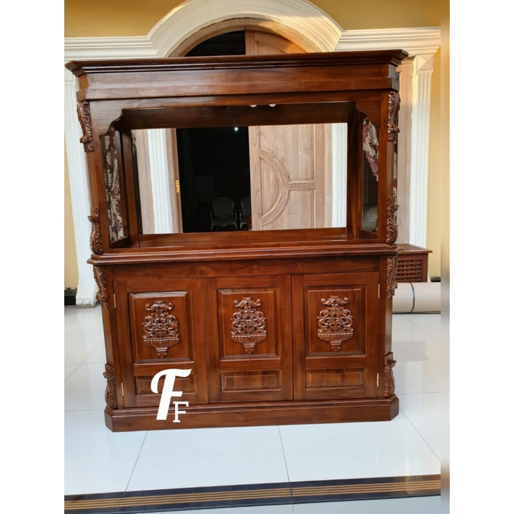 bufet meja aquarium kayu jati