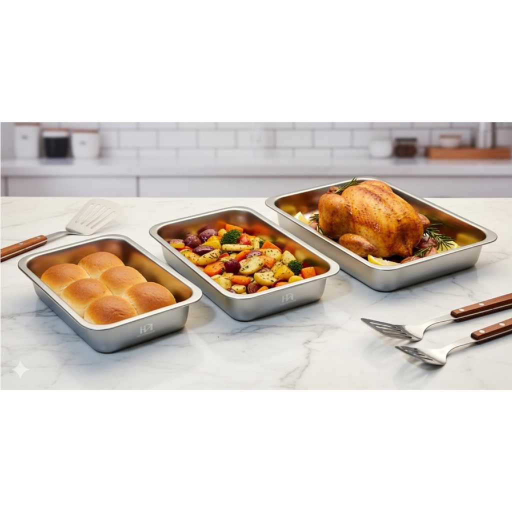 Nampan Stainless Premium Tebal Persegi / Talam Nampan Stainless Tebal Besar 40 x 30 x 4,8