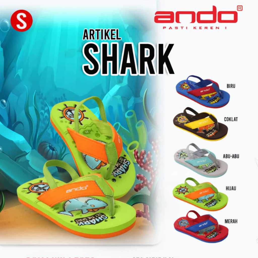 Ando Shark Sandal Jepit Anak Tali Sendal Cowok Anak Kecil (Balita)