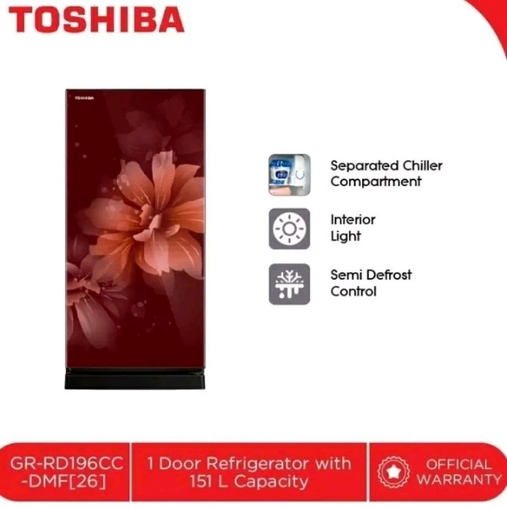 Kulkas Toshiba GR-RD196CC bunga | 1 pintu GRRD196CC RD196 CC GRRD196