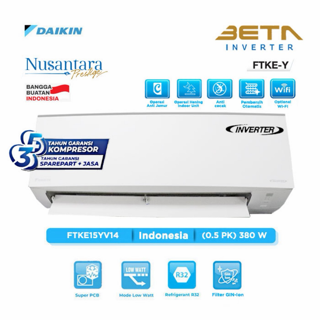 Daikin AC Split BETA Inverter FTKE-Y Series R32 1/2 PK - FTKE15YV14 / 15yv14 / 15yv