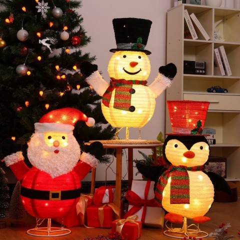 Yeraya Pajangan Natal Pop Up Santa Snowman Lampu Warm White 76cm Boneka Natal Boneka Santa Boneka Sa