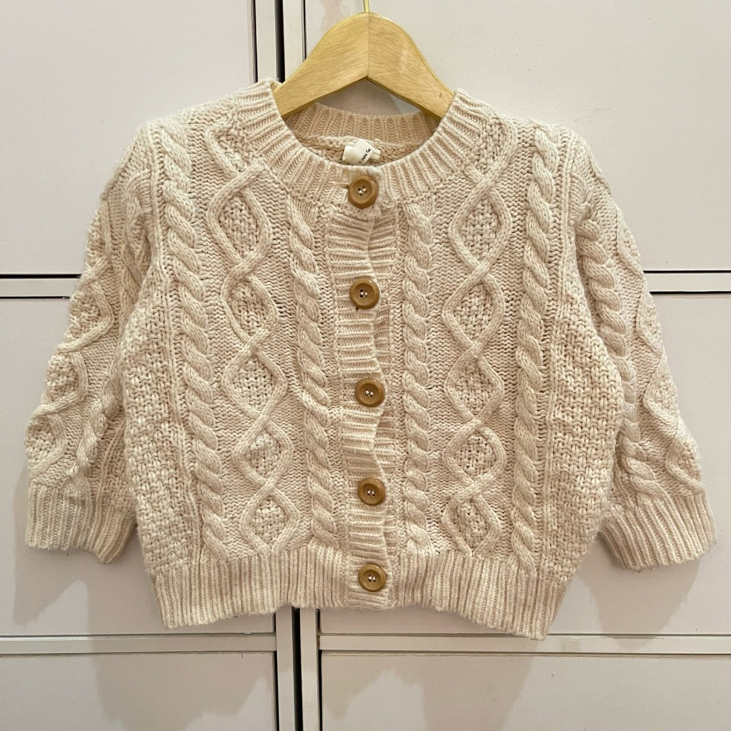 cardi anak rajut kepang prelov, 18-24bulan