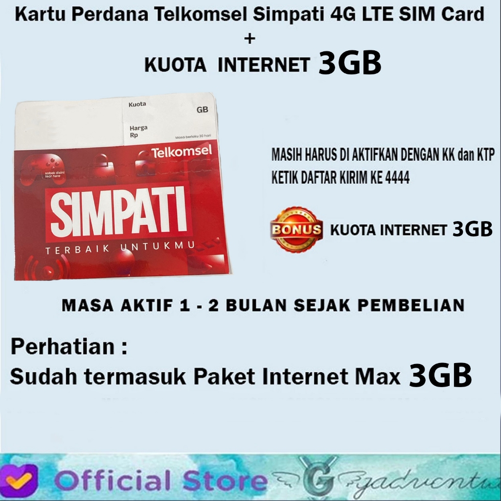 Kartu Perdana Telkomsel Simpati 4G LTE SIM Card + Kuota Internet 6GB