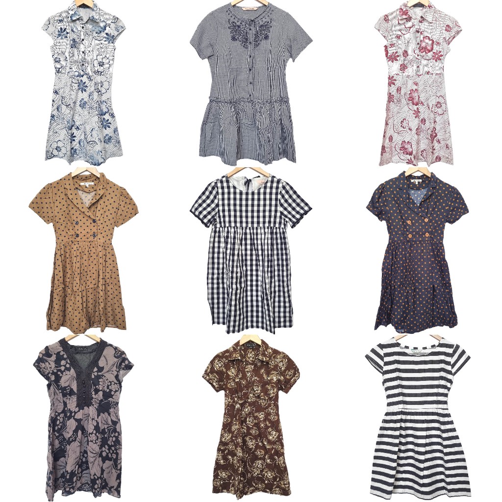 Tile Baju Dress Fashion Cewek Wanita Casual Kemeja Lengan Pendek Kerja Kantor Formal Katun Bunga Kot