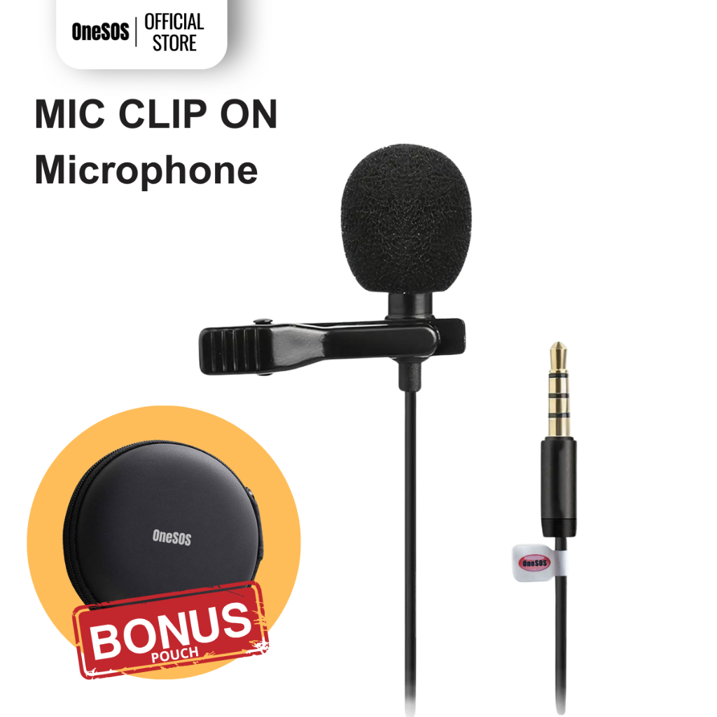 OneSOS Mic Clip On Lavalier Mini Microphone Condenser HP Laptop Kamera Audio Jack 3.5mm