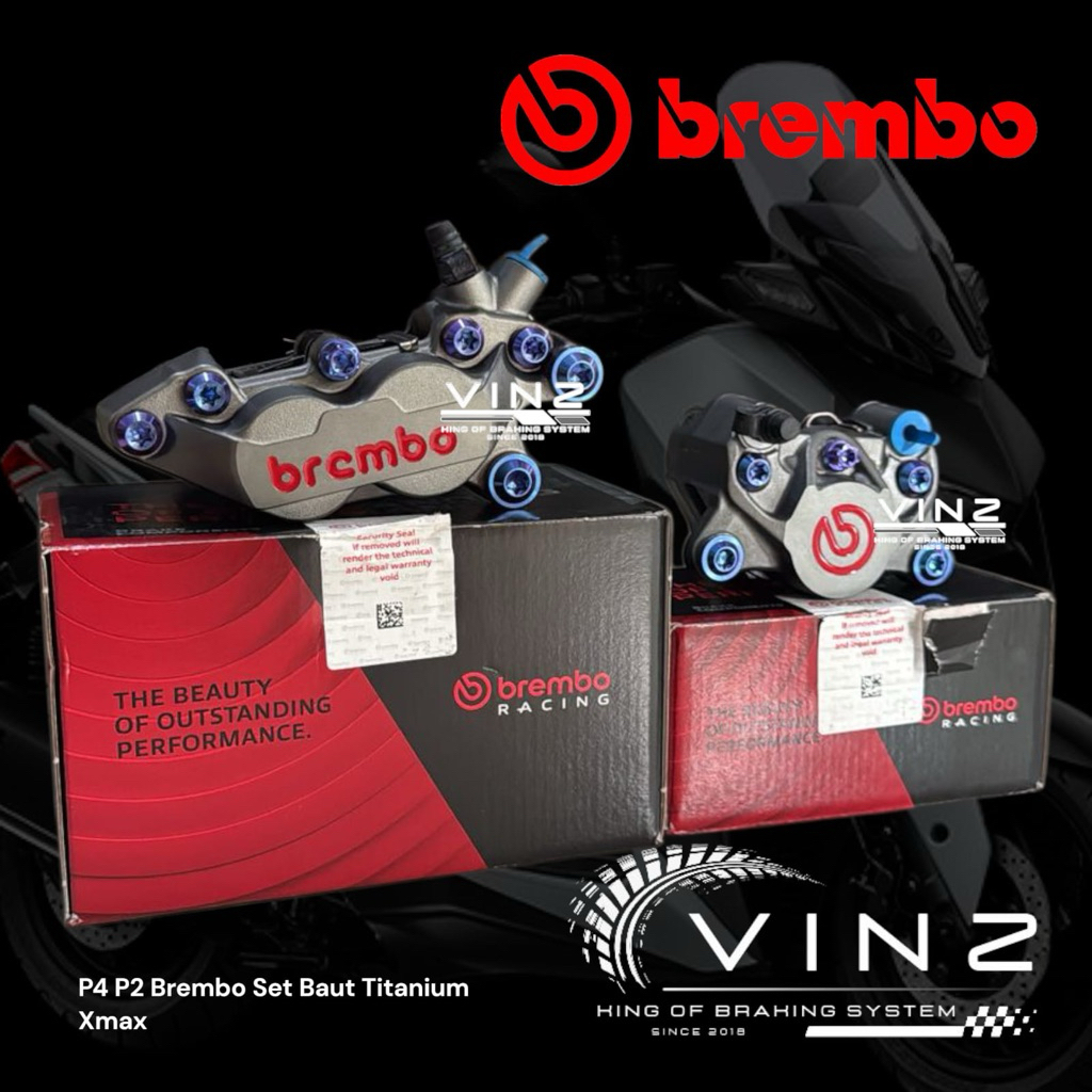 Paket Kaliper Brembo Yamaha Xmax 4 Piston Brembo 2 Piston Brembo Grey Red Logo Set Baut Titanium // 