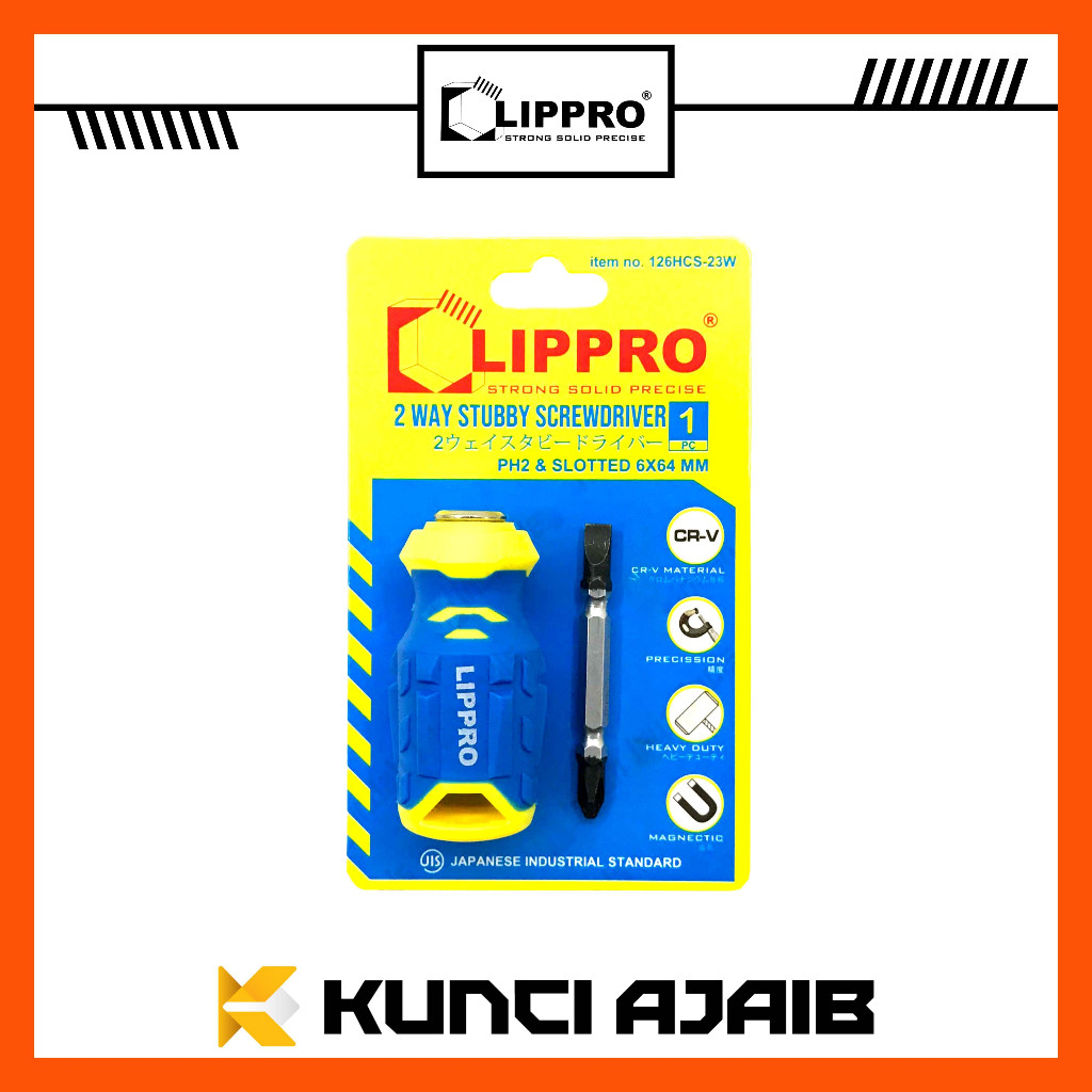 LIPPRO 126HCS CEBOL Obeng Bolak Balik + - Stubby 2 Way Screwdriver PH2