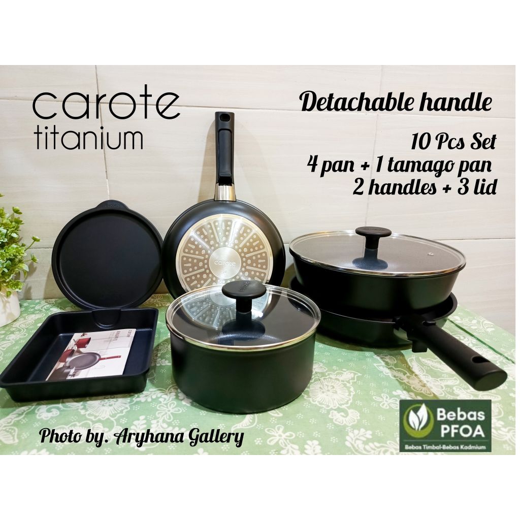 Original by Carote. CAROTE 10 Pcs/set Peralatan Memasak Lapisan Titanium Dengan Gagang Lepas Pasang 