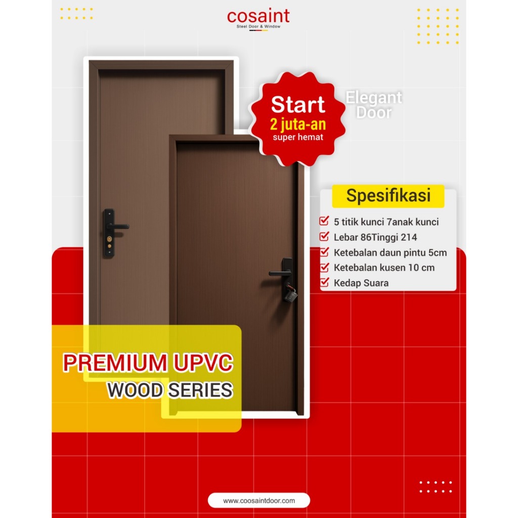 Pintu Kamar dan Kamar Mandi premium UPVC Wood Series