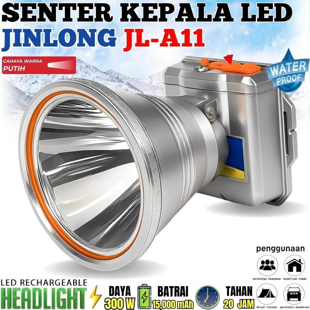 Senter Kepala Super Terang 300watt JINLONG JL-A11 |Baterai Lithium 15,000mAh / Waterproof