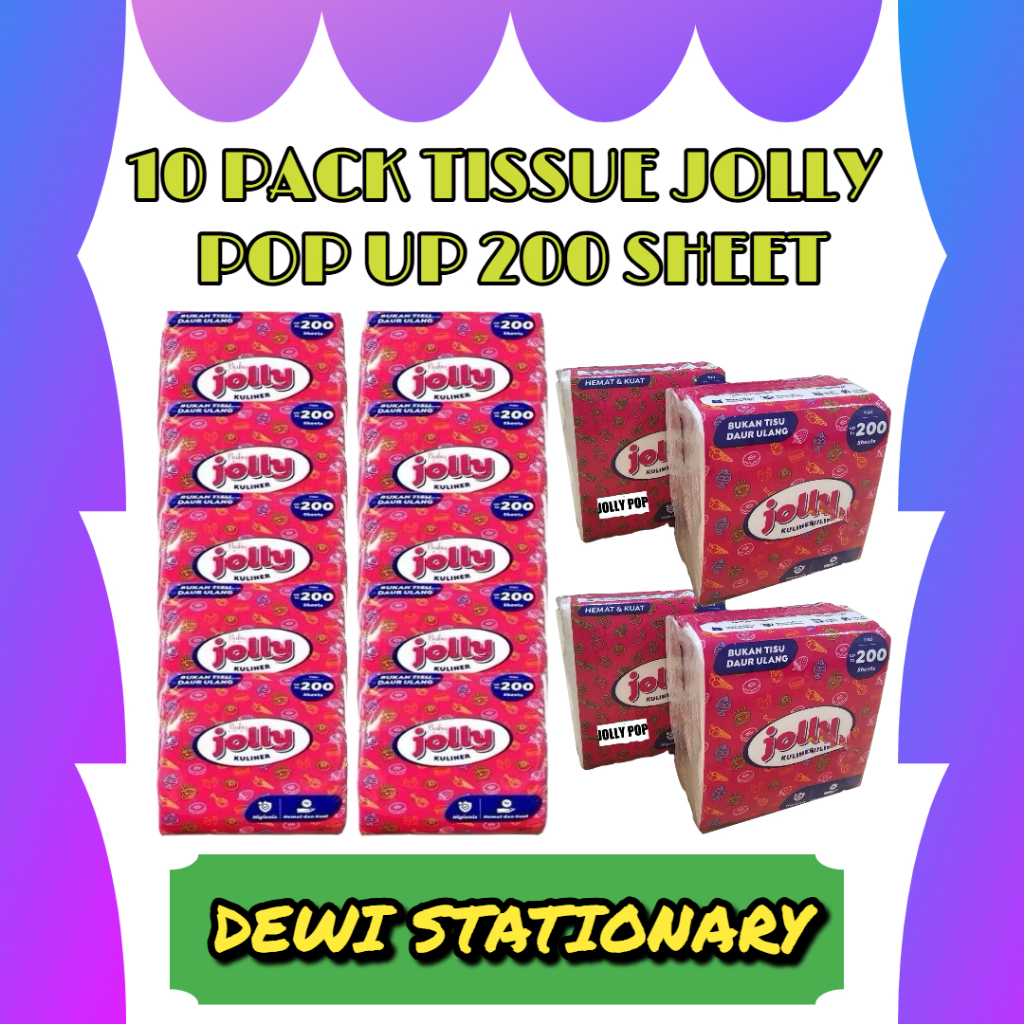 (10 PACK) TISSUE JOLLY POP UP 200 SHEET / TISU JOLLY POP UP 200 SHEET