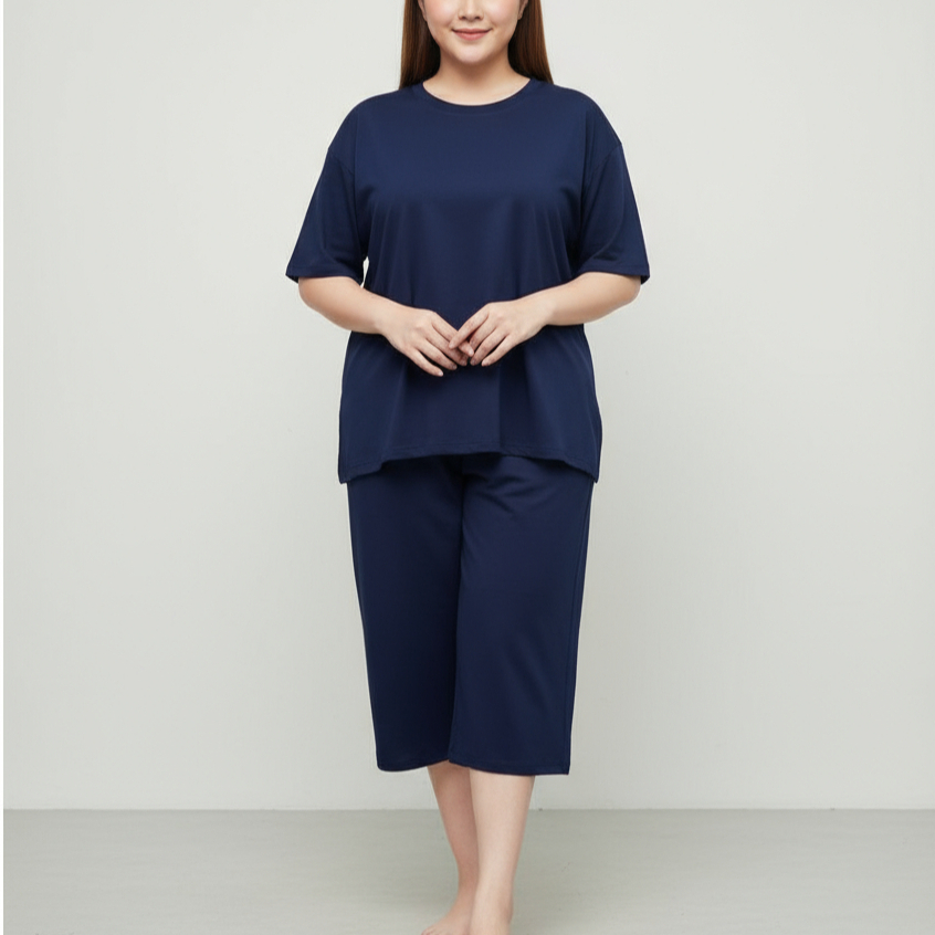 ELODY Setelan Wanita Polos Basic Celana Kulot 3/4 One Set Lengan Pendek Jumbo Oversize