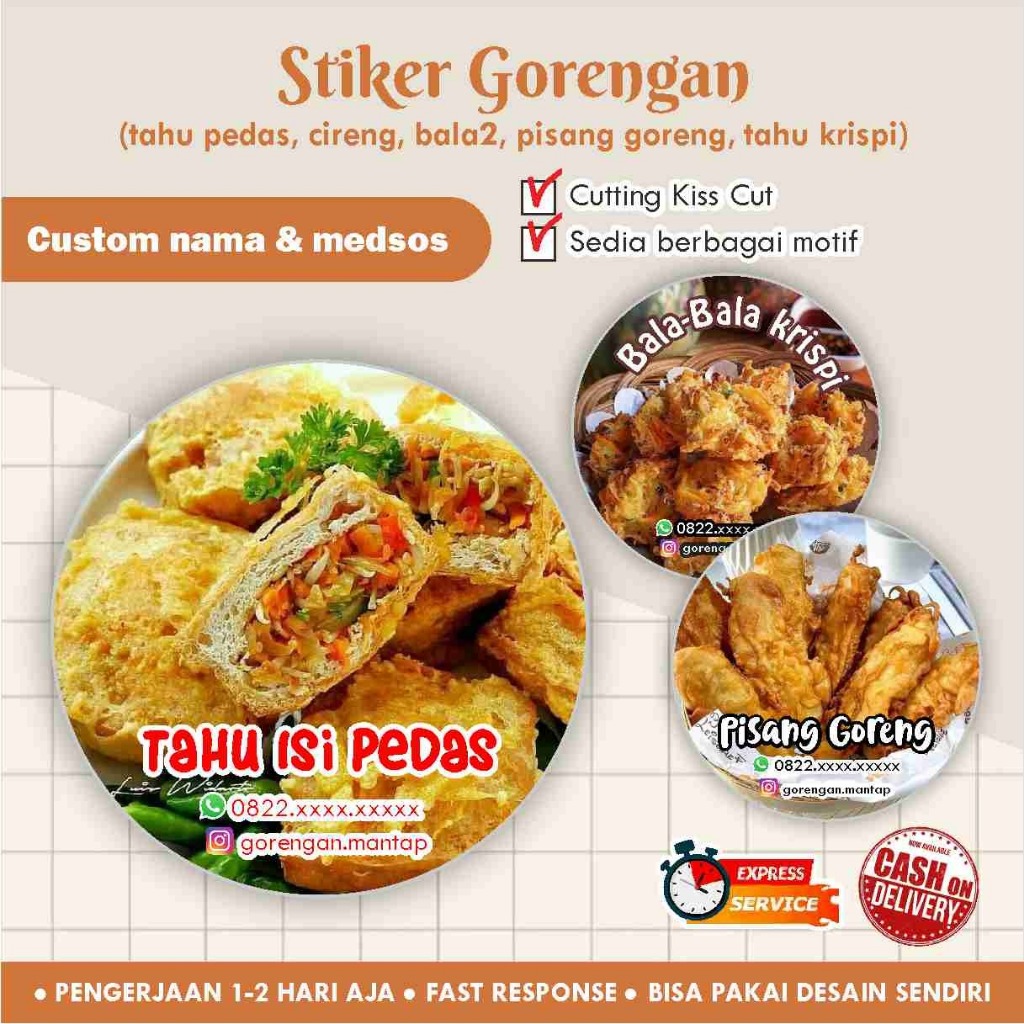 [170 pcs] Stiker Cromo bulat Gorengan / tahu pedas / cireng / pisang goreng / tempe / Label makanan