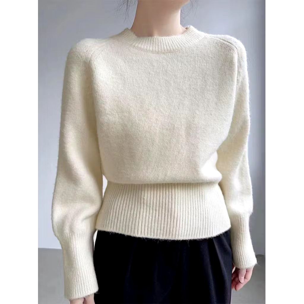 Gemma Sweater Rajut Wanita Model Ban Bawah Knitwear Top Atasan Baju Basic Warna Cream Stylish