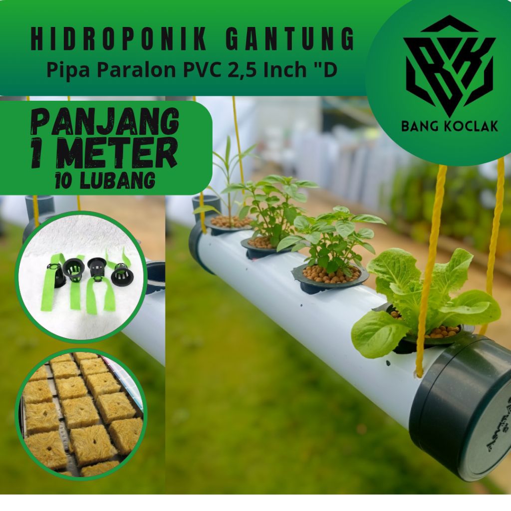 Pot Hidroponik Gantung Panjang 1Meter 10 Lubang tanam, pot sayuran pot tanaman pot bunga pot dinding